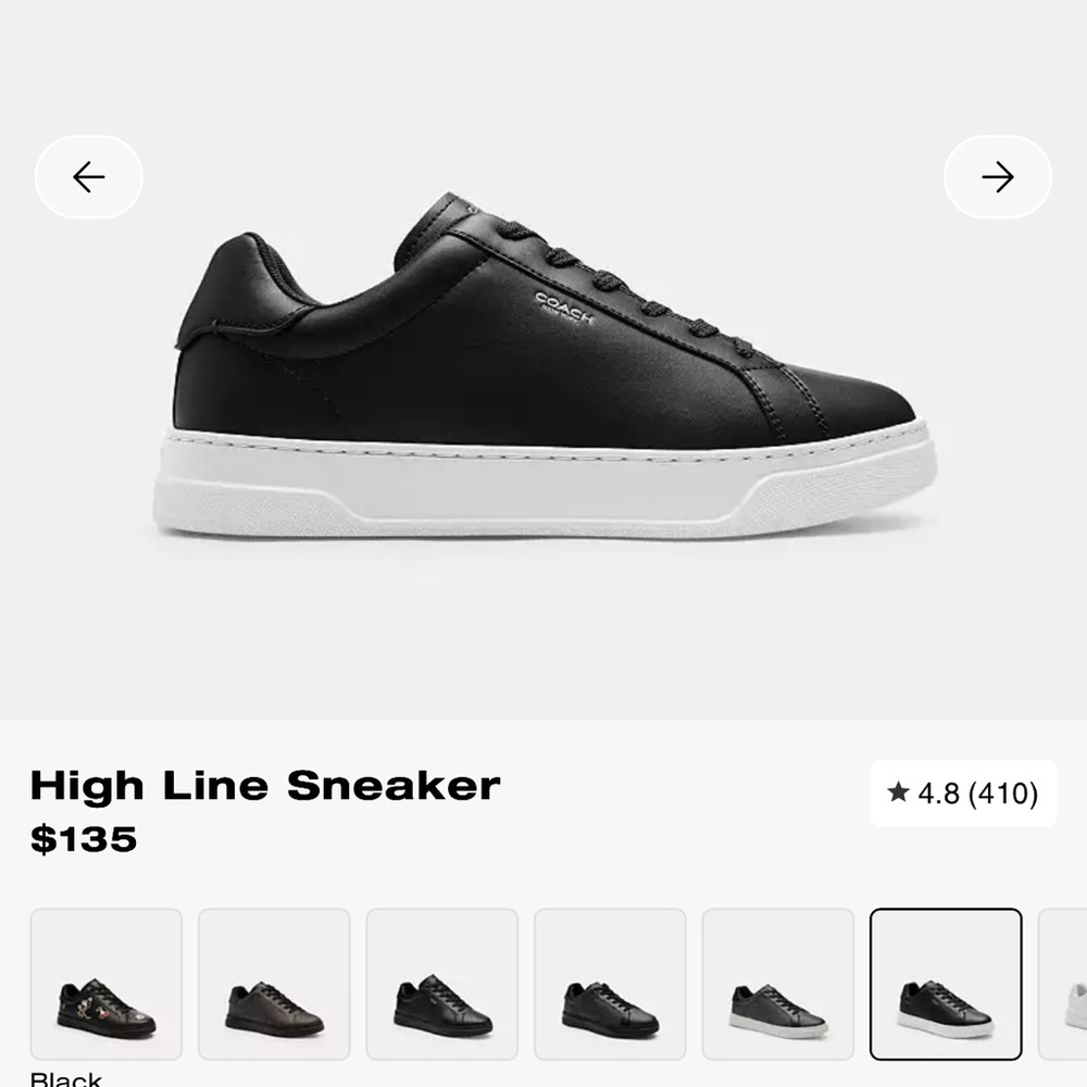 Coach Black Leather Low-Top Sneaker with White Sole